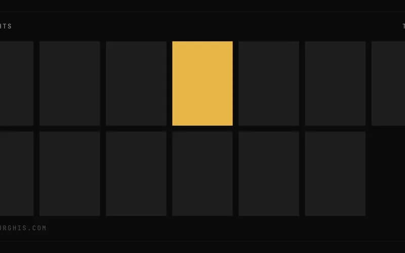 Thirteen rectangles in a grid, twelve of them dark and one gold.